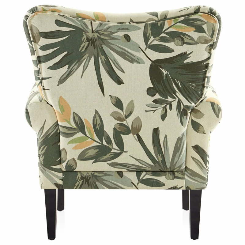 Belleze High Wingback Linen Armchair, Green Floral 5 Belleze High Wingback Linen Armchair, Green Floral - Image 3