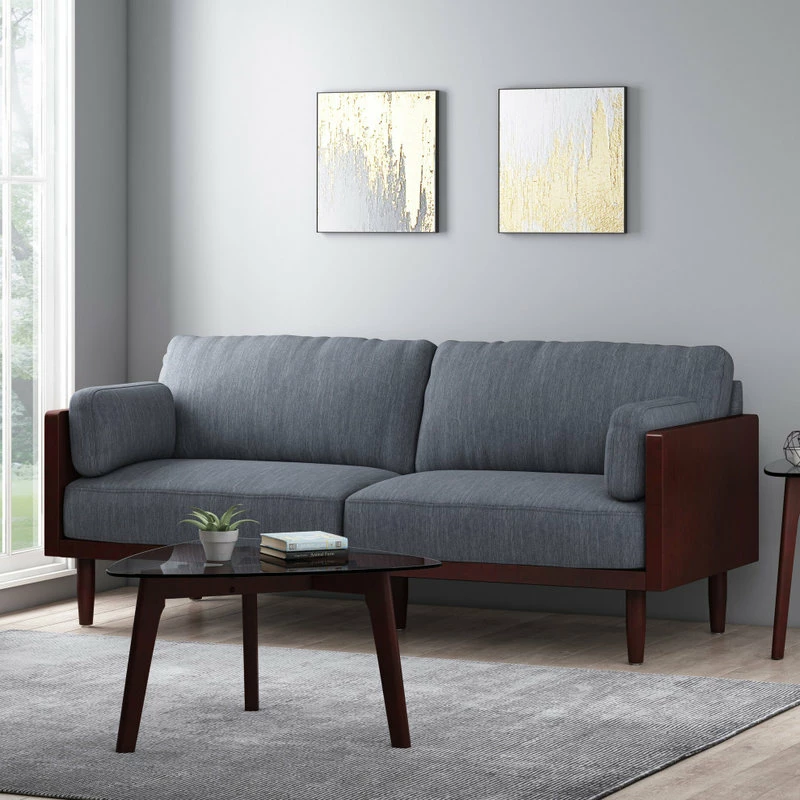 GDFStudio Bagan Mid-Century Modern Upholstered 3 Seater Sofa, Charcoal + Dark Walnut 4 GDFStudio Bagan Mid-Century Modern Upholstered 3 Seater Sofa, Charcoal + Dark Walnut - Image 2