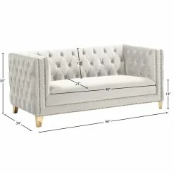 Meridian Furniture Michelle Fabric Upholstered Loveseat, Gold Iron Legs, Cream Velvet -GDF sofa Shop 88e1c2720274128d 8102 w800 h800 b1 p0