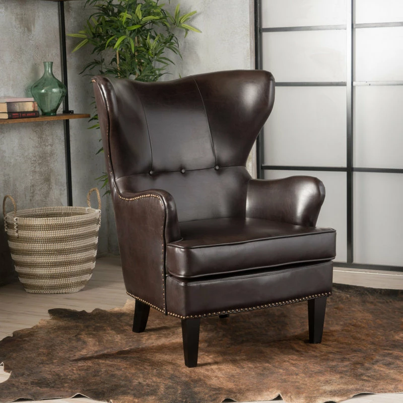 GDFStudio GDF Studio Romford Bonded Leather Wingback Club Chair, Brown 4 GDFStudio GDF Studio Romford Bonded Leather Wingback Club Chair, Brown - Image 2