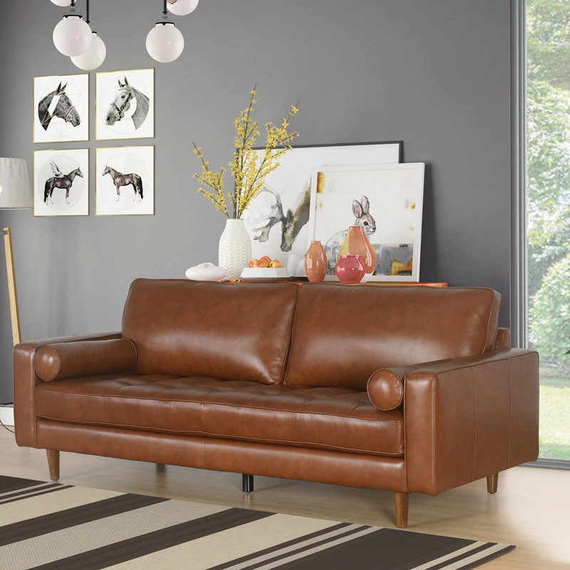 Abbyson Living Hammond Mid-Century Leather Stationary Sofa, Camel 6 Abbyson Living Hammond Mid-Century Leather Stationary Sofa, Camel - Image 4