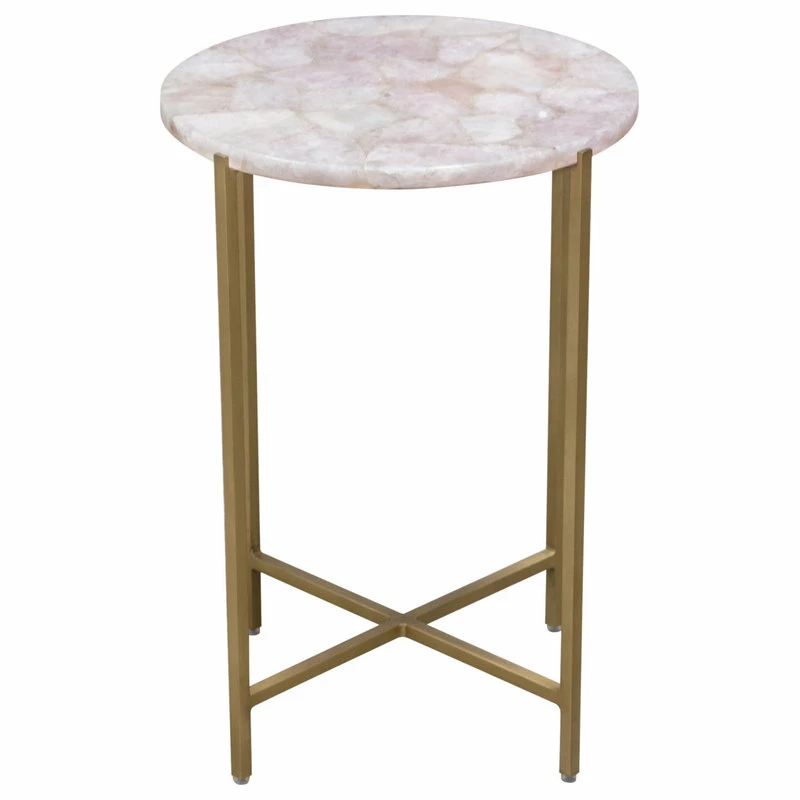 Diamond Sofa Mika Round Accent Table With Rose Quartz Top With Brass Base 4 Diamond Sofa Mika Round Accent Table With Rose Quartz Top With Brass Base - Image 2