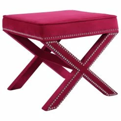 Meridian Furniture Nixon Pink Velvet Ottoman/Bench