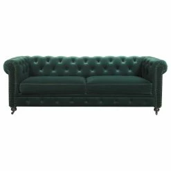 Jennifer Taylor Home Winston 91" Tufted Chesterfield Sofa, Forest Green Performance Velvet