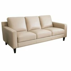Abbyson Living Stardell Top Grain Leather Sofa, Cream