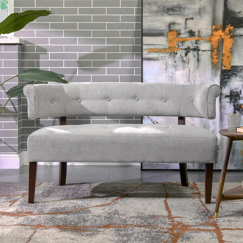 Jennifer Taylor Home Jared Roll Arm Tufted Bench Settee, Silver Gray Polyester Yarn-Dyed 4 Jennifer Taylor Home Jared Roll Arm Tufted Bench Settee, Silver Gray Polyester Yarn-Dyed - Image 2