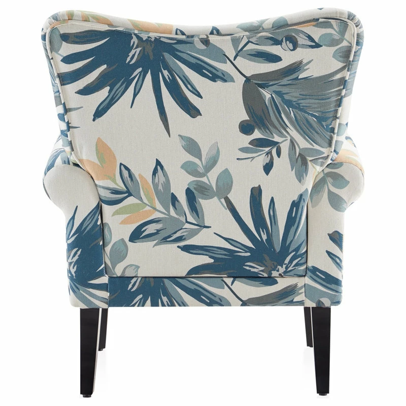 Belleze High Wingback Linen Armchair, Blue Floral 5 Belleze High Wingback Linen Armchair, Blue Floral - Image 3