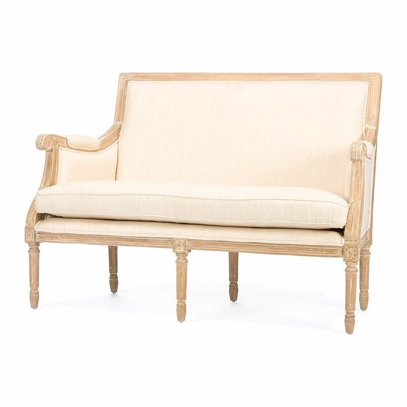 Baxton Studio Chavanon Wood And Light Beige Linen Traditional French Loveseat 4 Baxton Studio Chavanon Wood And Light Beige Linen Traditional French Loveseat - Image 2