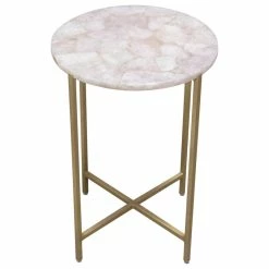 Diamond Sofa Mika Round Accent Table With Rose Quartz Top With Brass Base