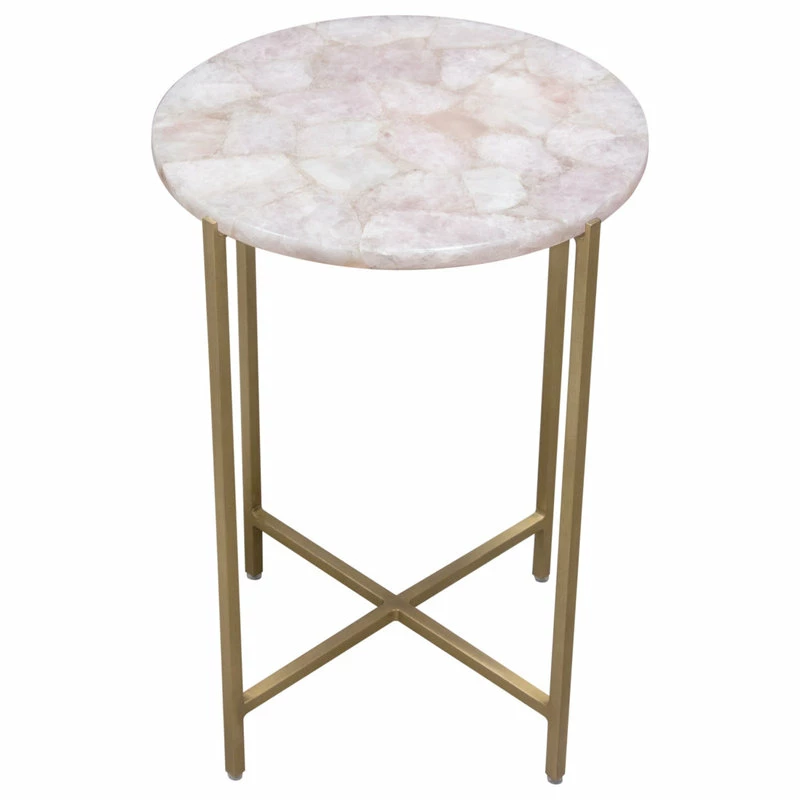 Diamond Sofa Mika Round Accent Table With Rose Quartz Top With Brass Base 3 Diamond Sofa Mika Round Accent Table With Rose Quartz Top With Brass Base