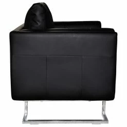 Vida XL International B.V. VidaXL Cube Armchair With Chrome Feet Real Leather Black Luxury Furniture Home -GDF sofa Shop 8d715f6209284a44 4897 w800 h800 b1 p0