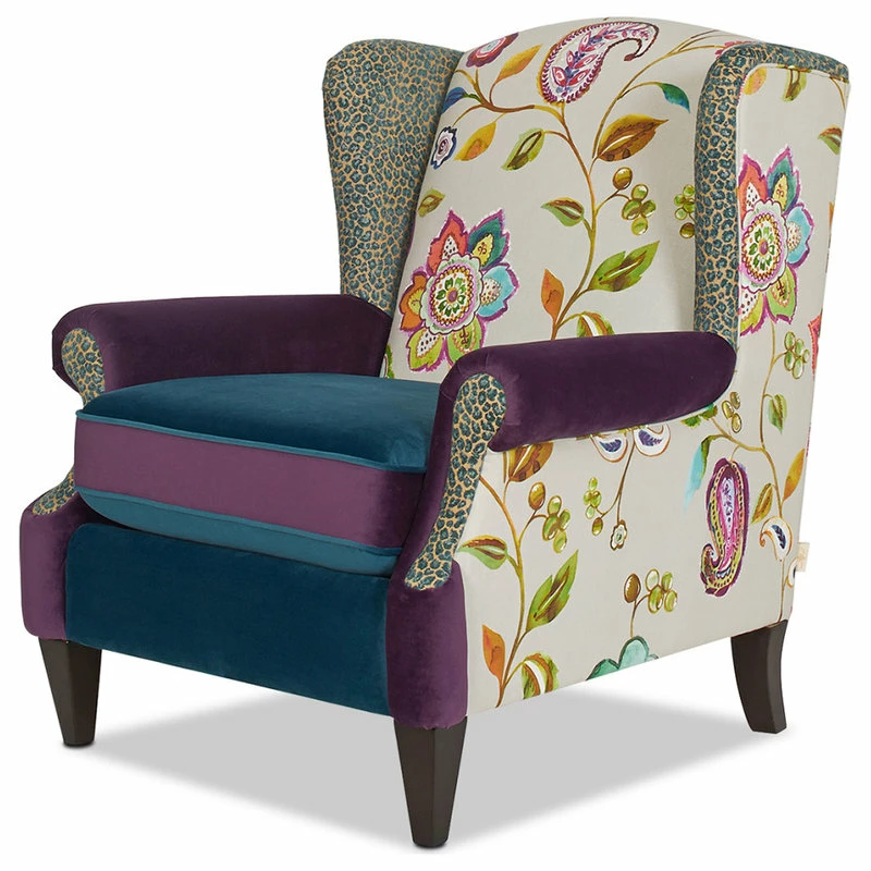 Jennifer Taylor Home Anya Boho Chic Wingback Accent Arm Chair, Floral & Leopard, Purple Blue Teal 7 Jennifer Taylor Home Anya Boho Chic Wingback Accent Arm Chair, Floral & Leopard, Purple Blue Teal - Image 5