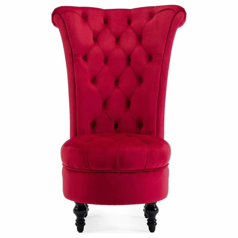 Belleze Royal High Back Velvet Tufted Ottoman Chair, Red 4 Belleze Royal High Back Velvet Tufted Ottoman Chair, Red - Image 2
