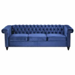 GDFStudio Spencer Tufted Chesterfield Velvet 3 Seater Sofa, Midnight Blue/Dark Brown