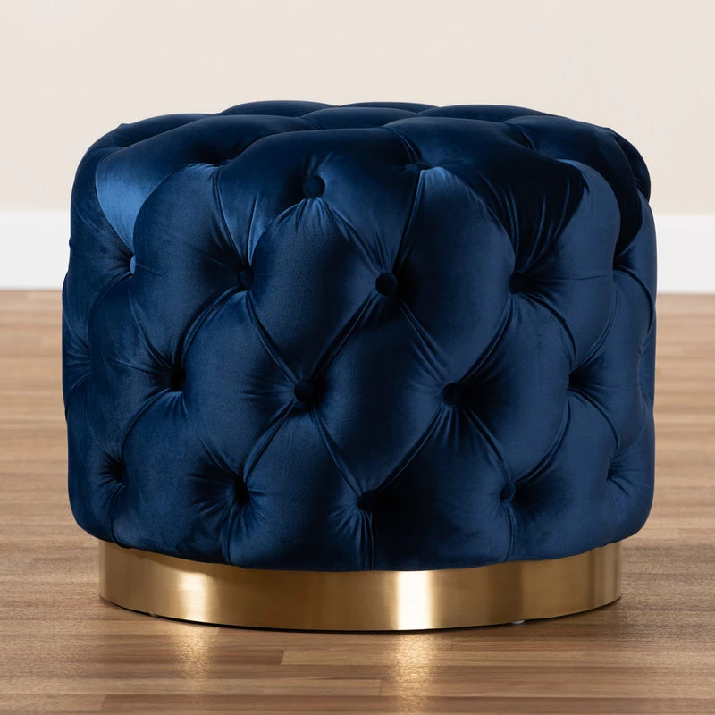 Wholesale Interiors Valeria Glam Royal Blue Velvet Gold Button Tufted Ottoman 6 Wholesale Interiors Valeria Glam Royal Blue Velvet Gold Button Tufted Ottoman - Image 4