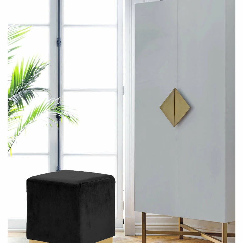 Meridian Furniture Jax Velvet Ottoman/Stool, Black, Gold Base 4 Meridian Furniture Jax Velvet Ottoman/Stool, Black, Gold Base - Image 2