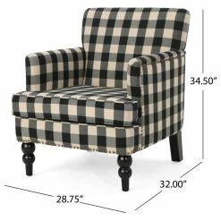 GDFStudio GDF Studio Eve Tufted Fabric Club Chair, Black Checkerboard/Dark Brown -GDF sofa Shop 9351e58a01b70a61 1128 w800 h800 b1 p0