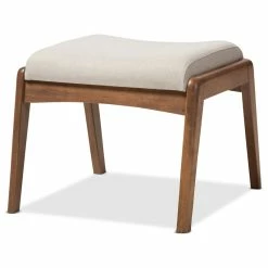 Baxton Studio Roxy Walnut Wood Finish And Light Beige Fabric Upholstered Ottoman