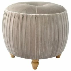 New Pacific Direct Inc. Helena Small Round Ottoman Natural Wood Legs, Chamoise Taupe