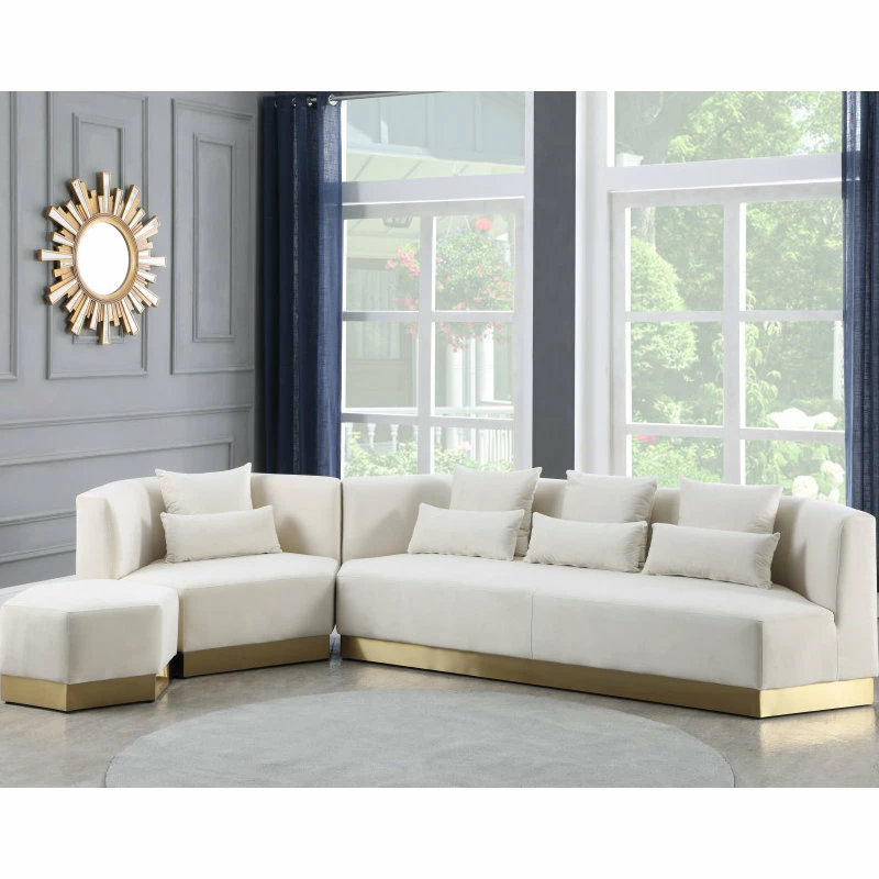 Meridian Furniture Marquis Velvet Sofa With Brushed Gold Stainless Steel Base, Cream 11 Meridian Furniture Marquis Velvet Sofa With Brushed Gold Stainless Steel Base, Cream - Image 9