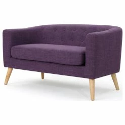 GDFStudio GDF Studio Carol Button Back Mid Century Fabric Modern Loveseat, Muted Purple