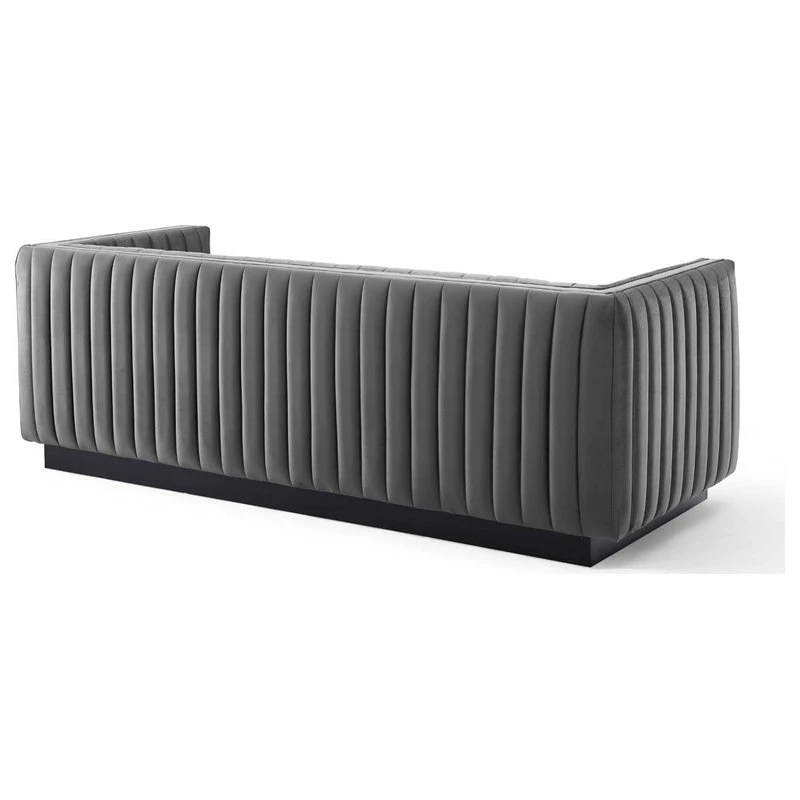 LexMod Conjure Channel Tufted Velvet Sofa, Gray 7 LexMod Conjure Channel Tufted Velvet Sofa, Gray - Image 5