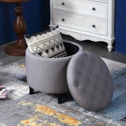Belleze Storage Ottoman With Button Tufted Accents, Gray -GDF sofa Shop 9561c7e6091e304f 7556 w800 h800 b0 p0