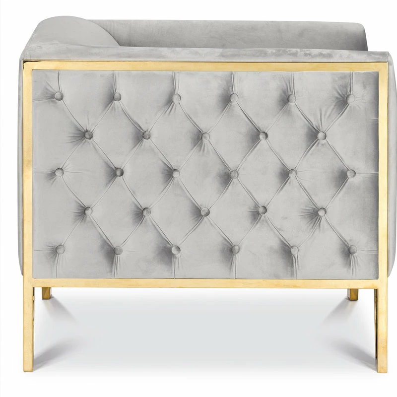 LIEVO Kara Tufted Accent Chair, Polished Gold Steel 5 LIEVO Kara Tufted Accent Chair, Polished Gold Steel - Image 3