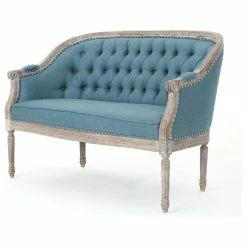 GDFStudio GDF Studio Megan Classical Tufted Loveseat, Blue, Fabric