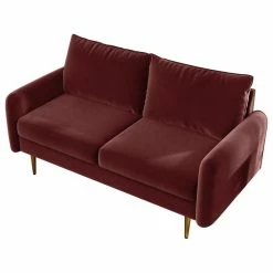 Coosy Home The Yokun III Velvet Round Arm Loveseat, Wine Red