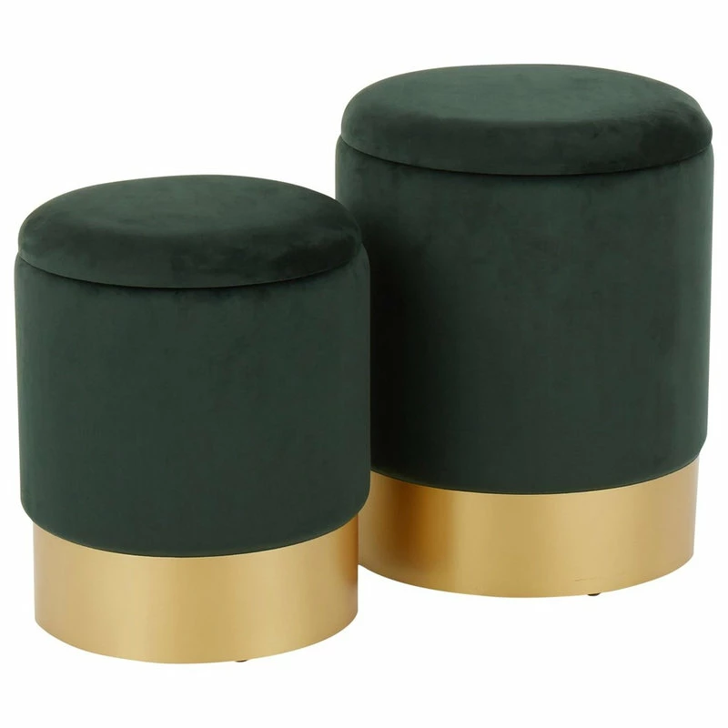 Lumisource Marla Nesting Ottoman Set, Gold Metal, Green Velvet 3 Lumisource Marla Nesting Ottoman Set, Gold Metal, Green Velvet
