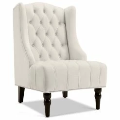 Belleze Tall Wingback Tufted Fabric Accent Chair With Nail Head, Beige