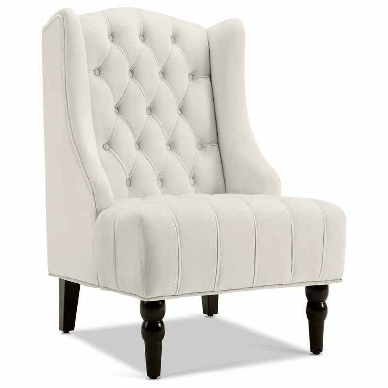 Belleze Tall Wingback Tufted Fabric Accent Chair With Nail Head, Beige 3 Belleze Tall Wingback Tufted Fabric Accent Chair With Nail Head, Beige