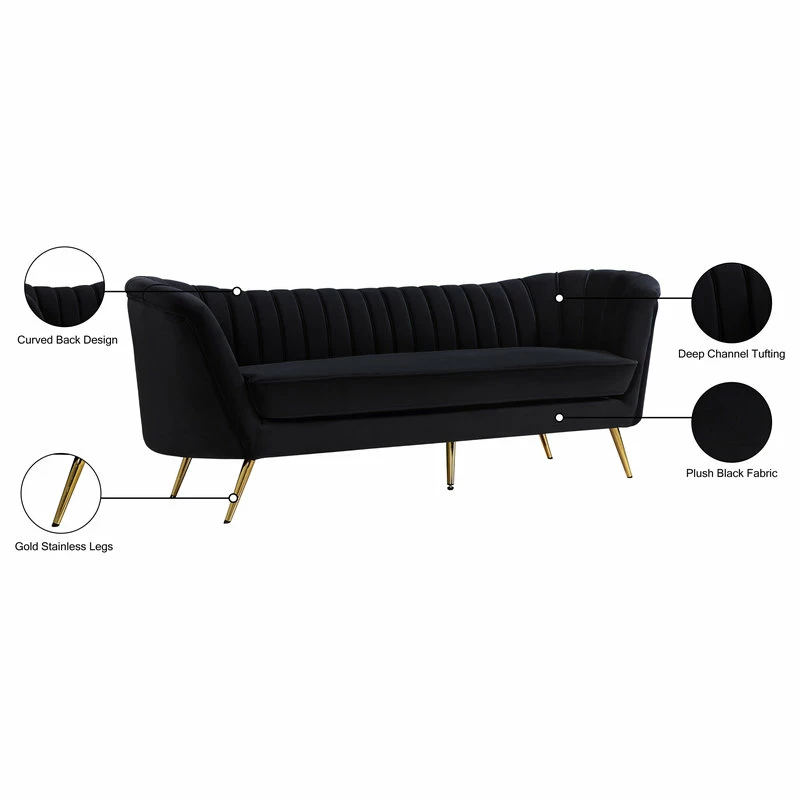 Meridian Furniture Margo Velvet Sofa, Black 7 Meridian Furniture Margo Velvet Sofa, Black - Image 5