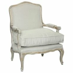 Shatana Home Rodney Chair, Wood, Antique White; Fabric, Linen