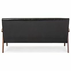 Baxton Studio Nikko Mid-century Scandinavian Style Black Faux Leather Wooden 3-Seater Sofa -GDF sofa Shop 980193080fe354d3 5080 w800 h800 b1 p0