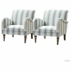 Karat Home Stripe Armchair Set Of 2, Blue