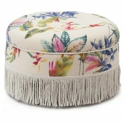 Jennifer Taylor Home Yolanda Tufted Round Ottoman With Bullion Trim, Beige Floral