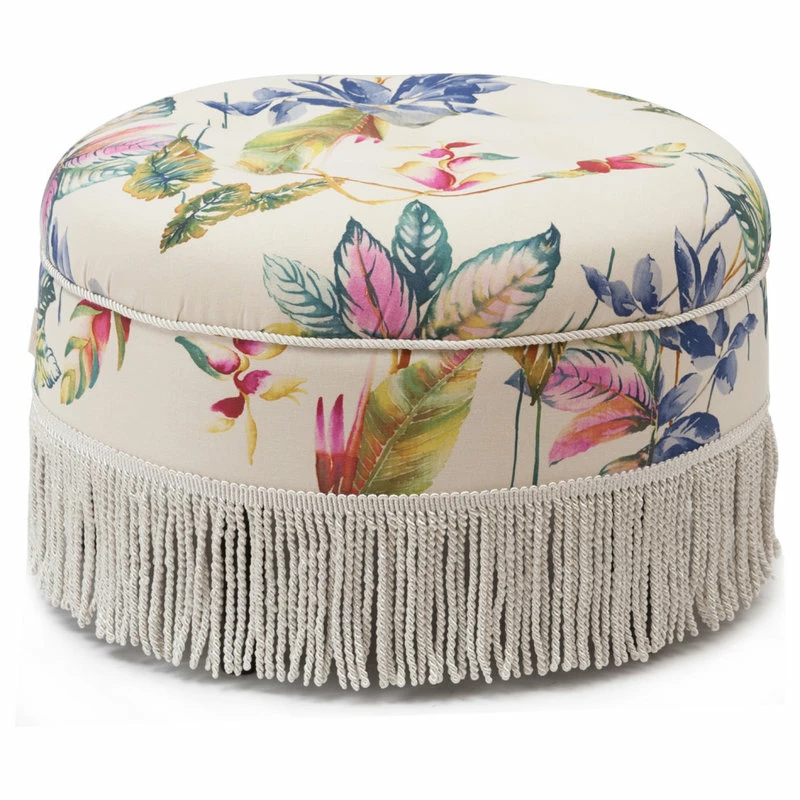 Jennifer Taylor Home Yolanda Tufted Round Ottoman With Bullion Trim, Beige Floral 3 Jennifer Taylor Home Yolanda Tufted Round Ottoman With Bullion Trim, Beige Floral
