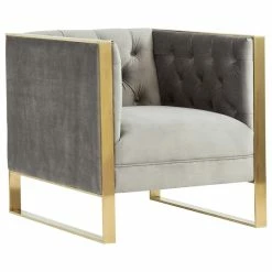 GDF sofa Shop 37 Vig Furniture Inc. Divani Casa Carlos Modern Gray Velvet And Gold Accent Chair