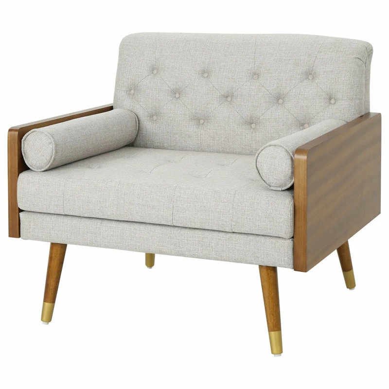 GDFStudio GDF Studio Greta Mid Century Modern Fabric Club Chair, Beige/Dark Walnut 3 GDFStudio GDF Studio Greta Mid Century Modern Fabric Club Chair, Beige/Dark Walnut