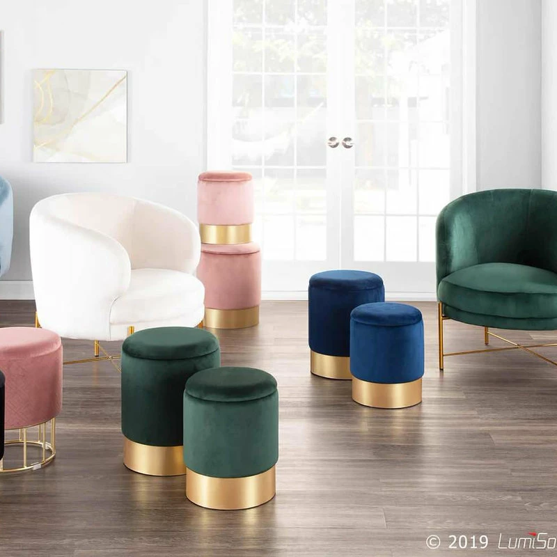 Lumisource Marla Gold And Cream Nesting Pleated Ottoman Set OT-MARLA PLT VCR 7 Lumisource Marla Gold And Cream Nesting Pleated Ottoman Set OT-MARLA PLT VCR - Image 5