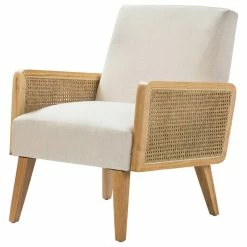 Karat Home Delphine Cane Accent Chair, Linen