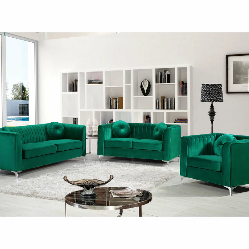 Meridian Furniture Isabelle Velvet Loveseat, Green 6 Meridian Furniture Isabelle Velvet Loveseat, Green - Image 4