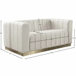 Meridian Furniture Marlon Velvet Loveseat With Brushed Gold Stainless Steel Base, Cream -GDF sofa Shop 9ae150d402740fa4 6416 w800 h800 b1 p0