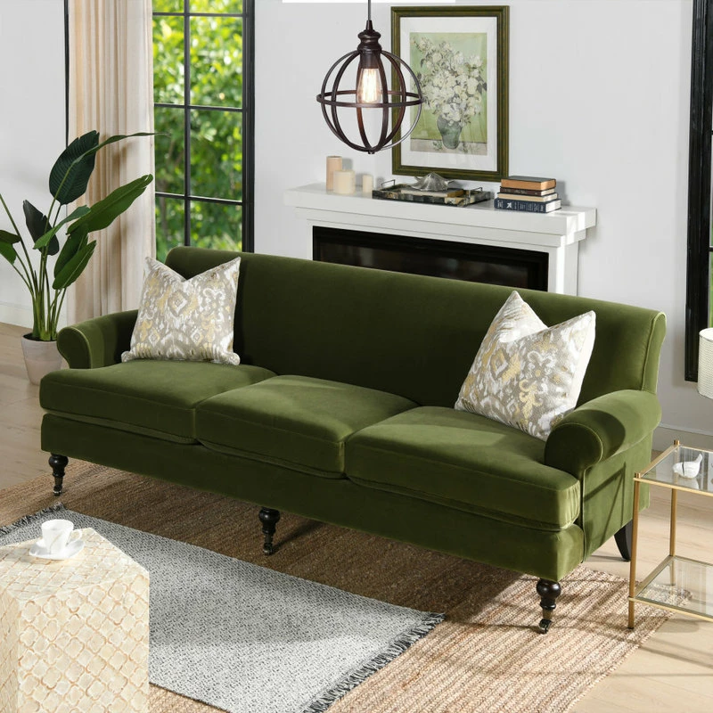Jennifer Taylor Home Alana 88" Lawson 3-Seater Sofa, Olive Green Performance Velvet 4 Jennifer Taylor Home Alana 88" Lawson 3-Seater Sofa, Olive Green Performance Velvet - Image 2