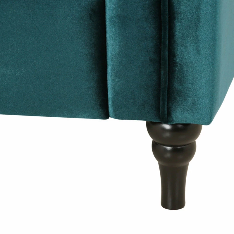 GDFStudio Bonnie Traditional Button Tufted Velvet 3 Seater Sofa, Teal/Dark Brown 10 GDFStudio Bonnie Traditional Button Tufted Velvet 3 Seater Sofa, Teal/Dark Brown - Image 8