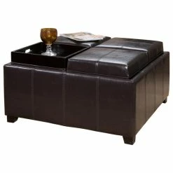 GDFStudio GDF Studio Harley Leather 4-Tray Top Storage Ottoman, Espresso