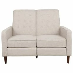 GDFStudio Manville Tufted Loveseat Pushback Recliner, Wheat/Dark Espresso, Fabric