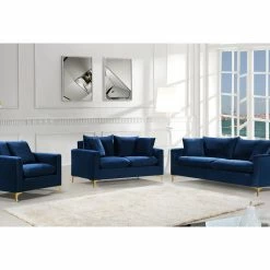 Meridian Furniture Naomi Velvet Loveseat, Gold And Chrome Leg Set, Navy -GDF sofa Shop 9d717bf10b7b49c6 6473 w800 h800 b0 p0
